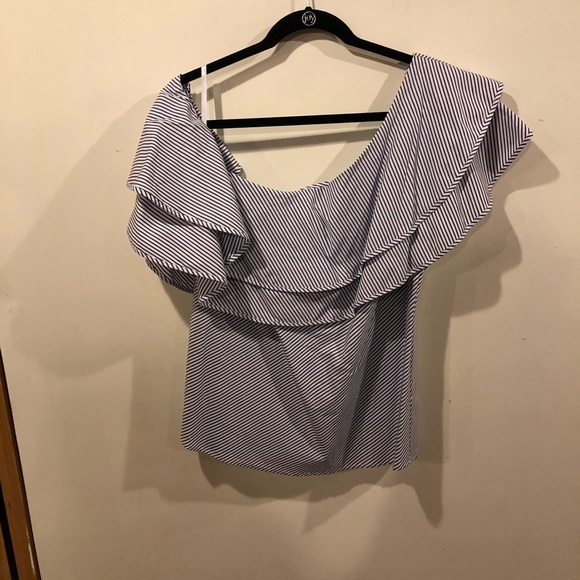 WHBM Women’s One-shoulder Striped Blouse Size 14 - Picture 3 of 8